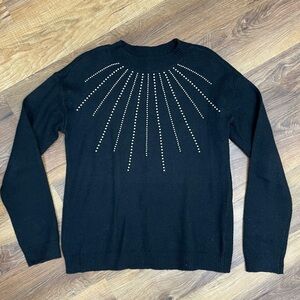 Cece Pearl embellished black pullover crewneck mock turtleneck sweater size M
